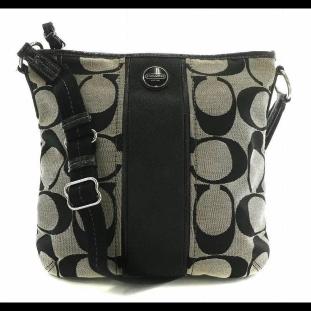 Coach Signature File Bag Black Grey Jacquard‎ Crossbody F21905